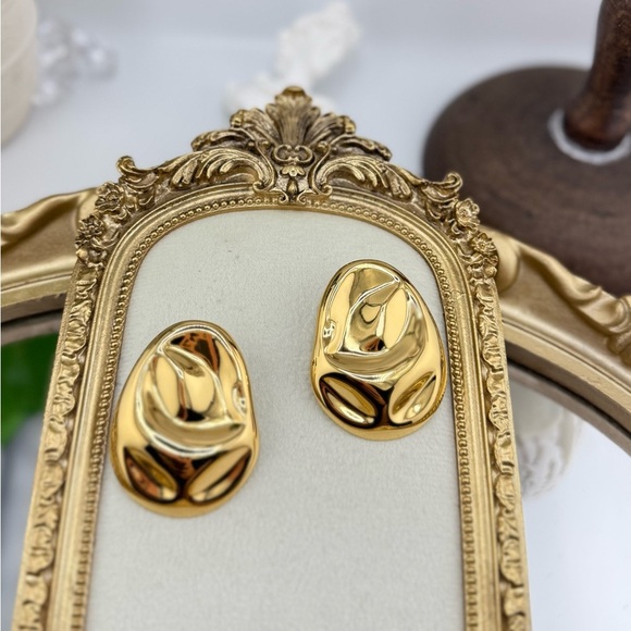 Sculptural Gold Drop Earrings | Hypoallergenic Stainless Steel | Modern Organic - Picture 8 of 9